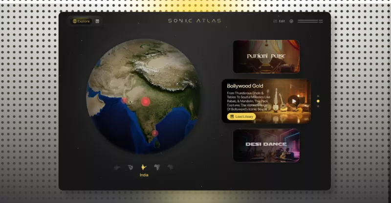 Atlas globe interface for discovering sounds worldwide.